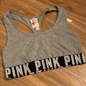 Grey pink logo sport bra